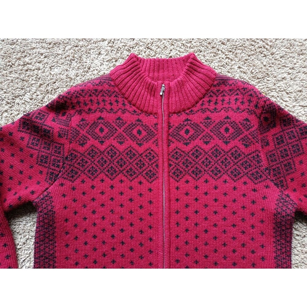 lands End Cardigan Sweater Men's Small Full Zip Wool Red Long Sleeve - Picture 2 of 11